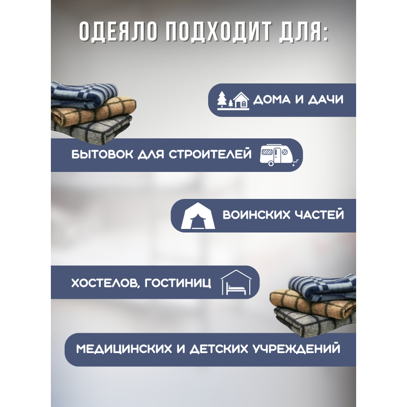 Одеяла туристические полушерстяное  размер 140х205 см эконом
